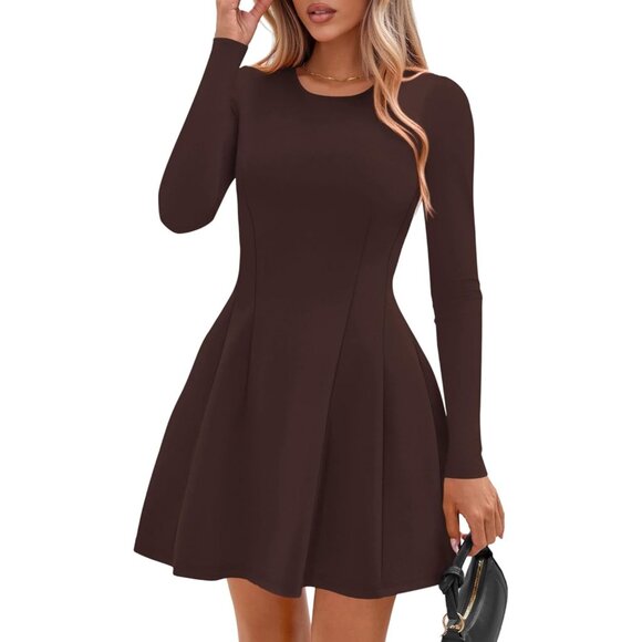 Long Sleeve Knit Mini Dress Women Fall 2025 Crewneck A Line Babydoll Casual - Picture 8 of 8